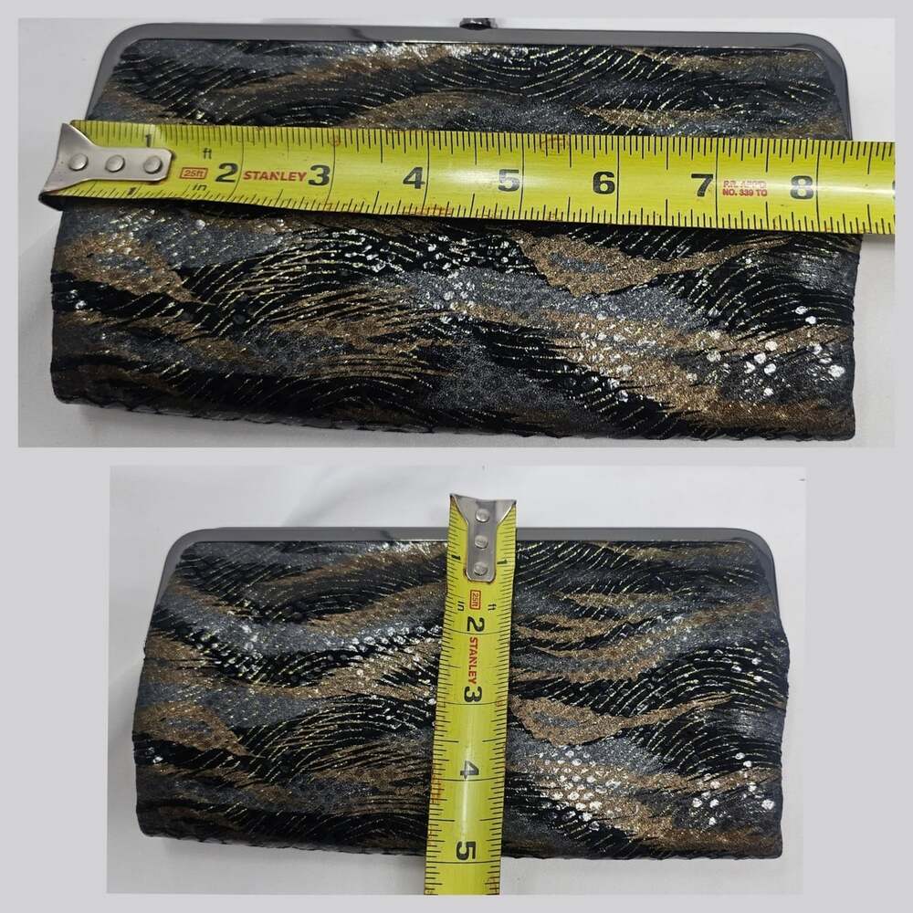 Vintage HOBO Lauren Metallic Shimmery Tiger Leather Double Frame Wallet Clutch - Picture 12 of 12